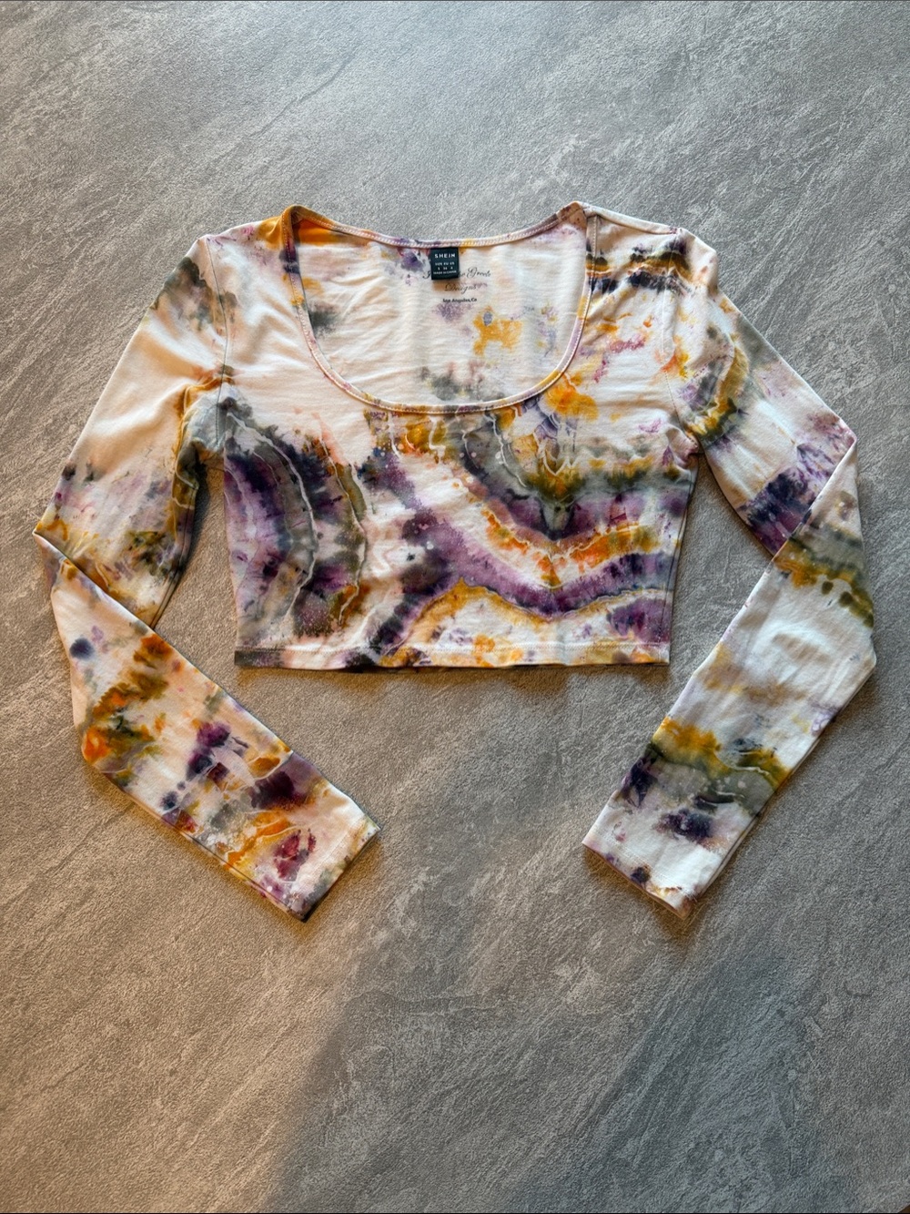 One of a Kind Multicolor Tie-Dye Scoop Neck Cropped Long Sleeve Top